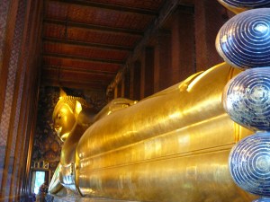 The reclining Buddah, looking from the feet toward the head.